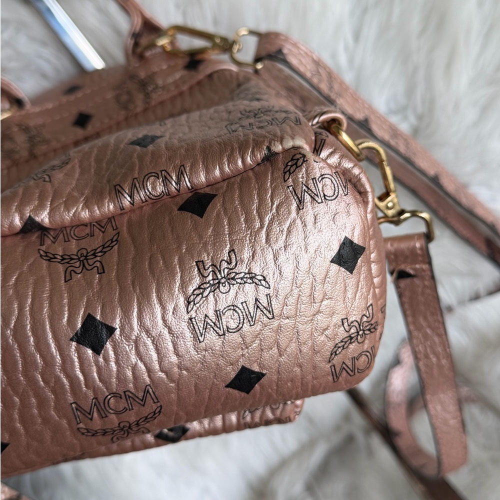 MCM Stark Bebe Boo X-Mini Backpack Metallic Rose Monogram Pink Visetos Leather - Picture 11 of 13